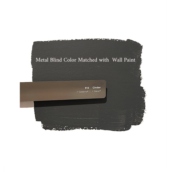 photo of metal blinds color matched with wall paint